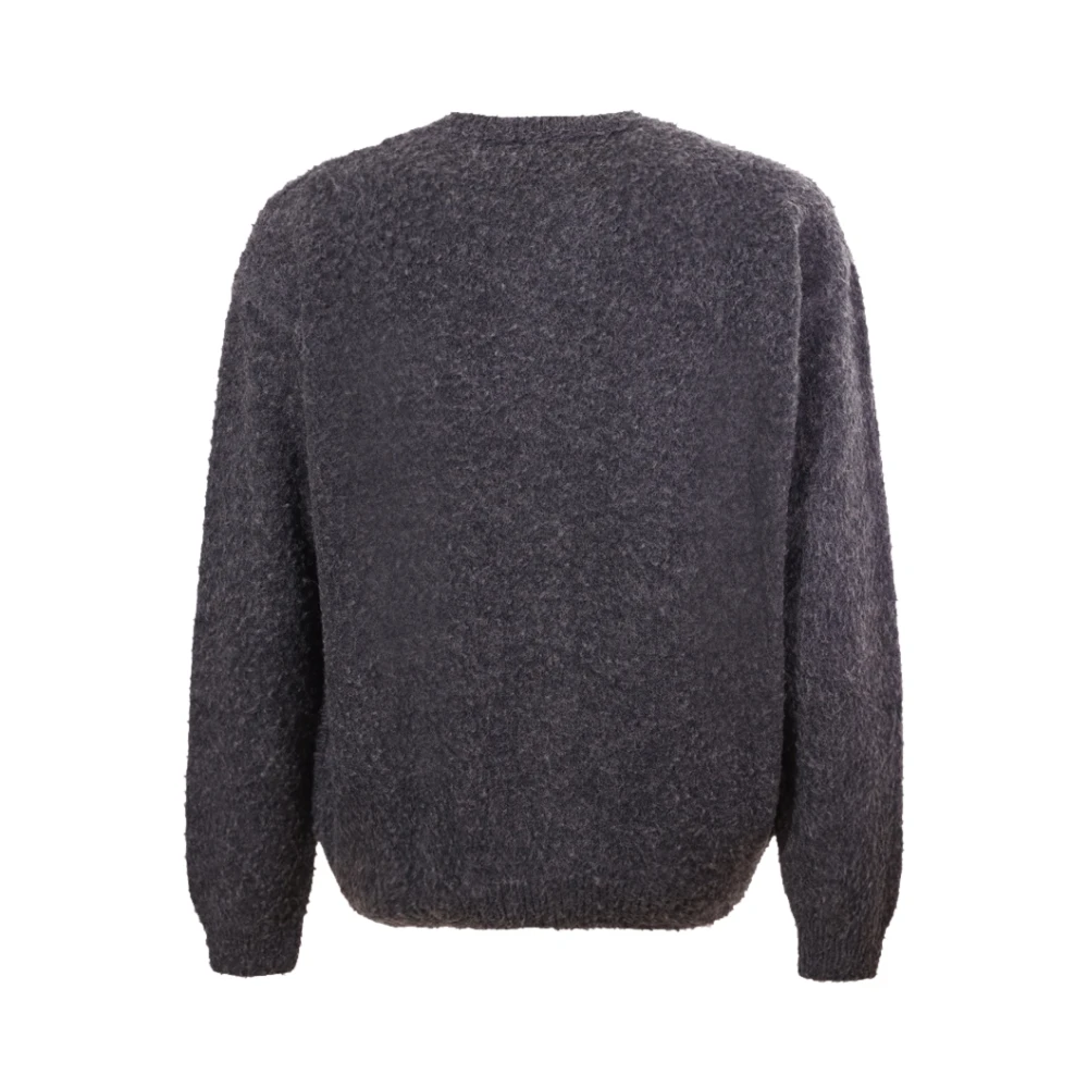 Msgm Antraciet Crew-neck Sweater met Logo Borduurwerk Gray Heren