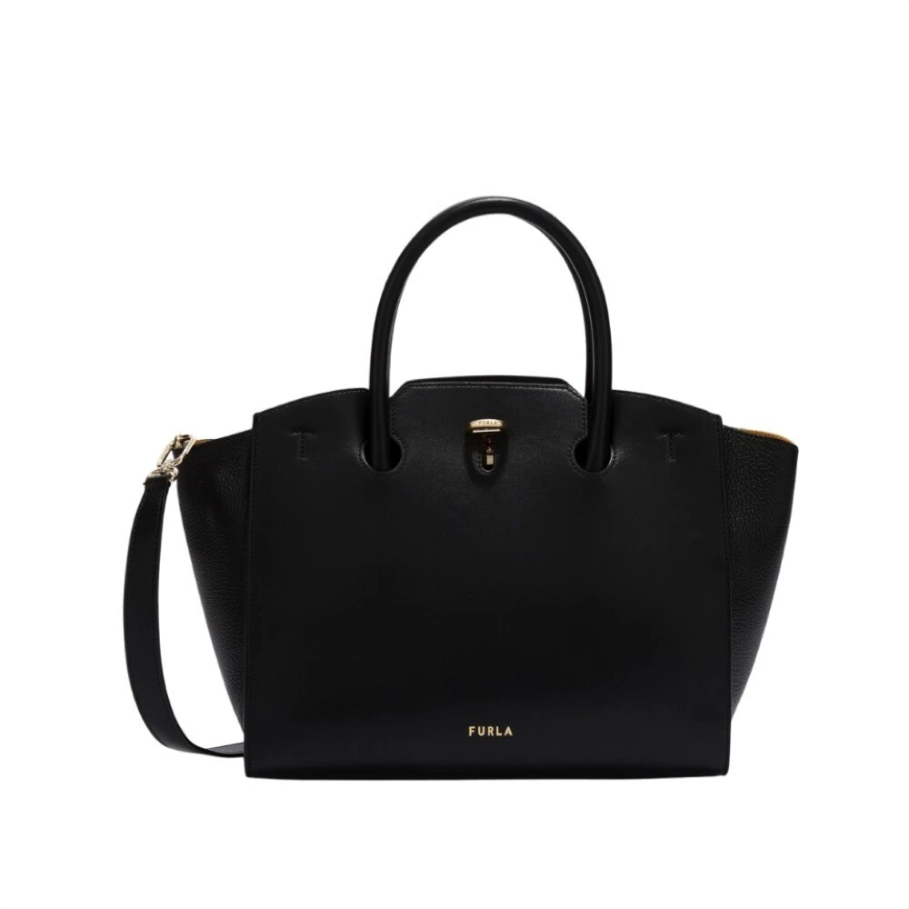 Furla Genesi Shopping M Leren Handtas met Korte Schouderband Black Dames
