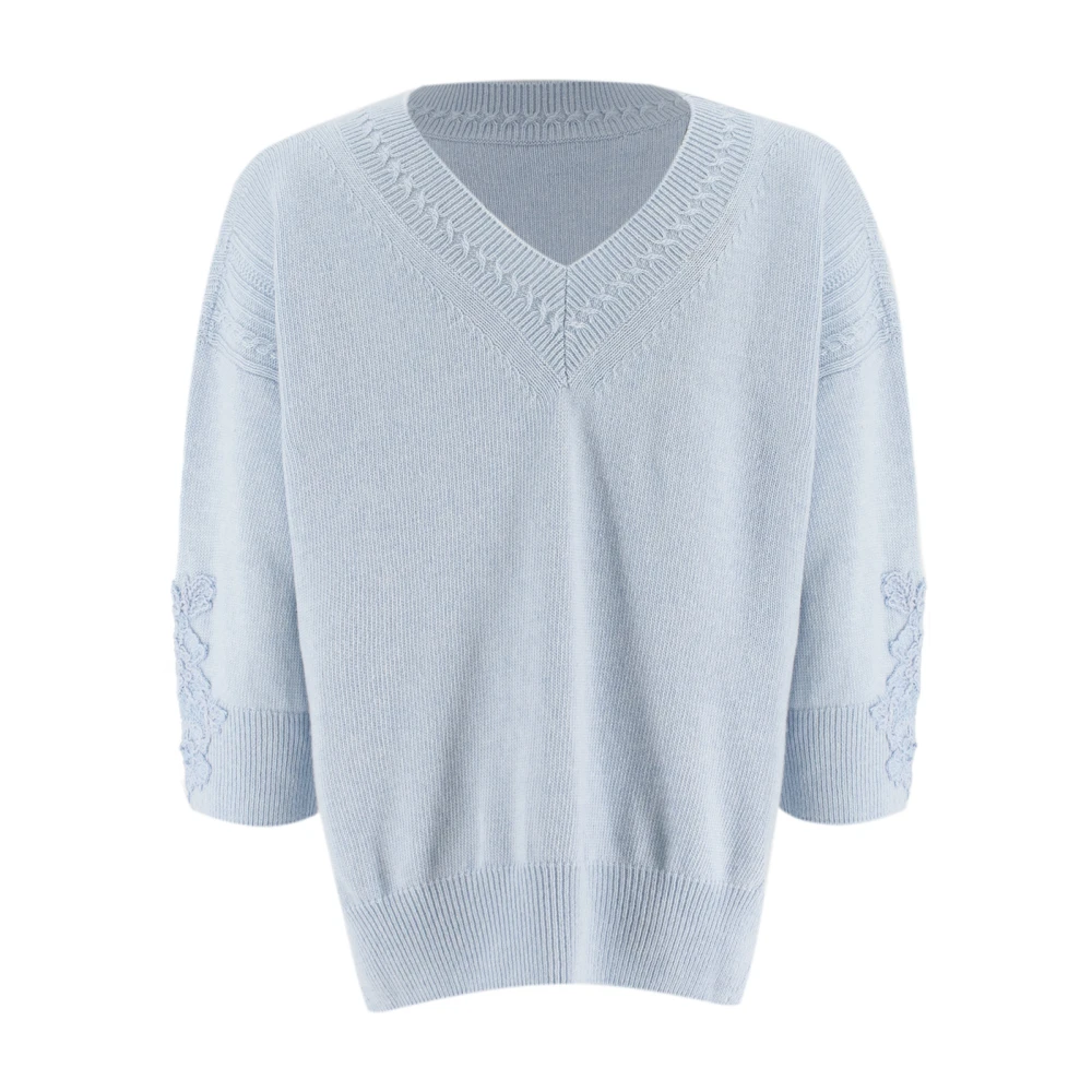 Ermanno Scervino Elegant Floral Lace Sweater Blue Dames