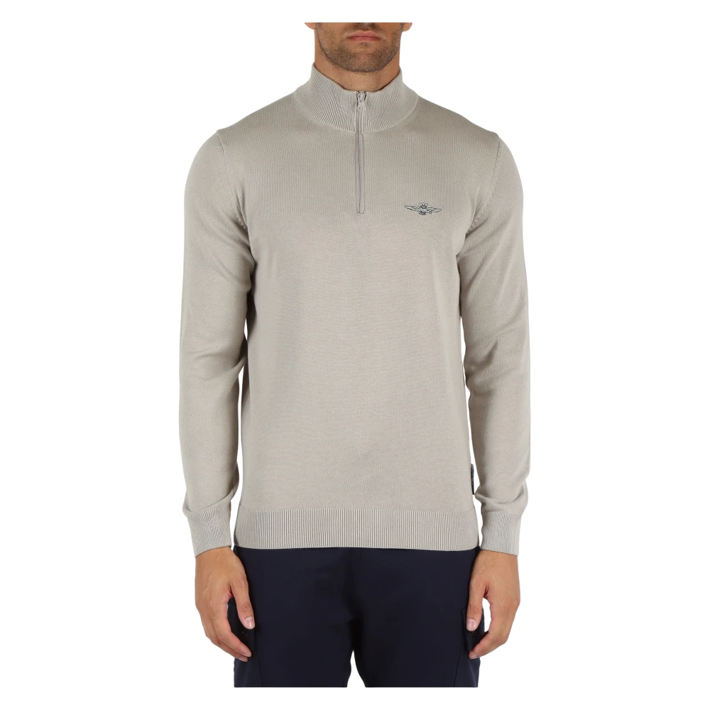 Aeronautica militare Katoenen Essential Logo Geborduurde Sweater Beige Heren