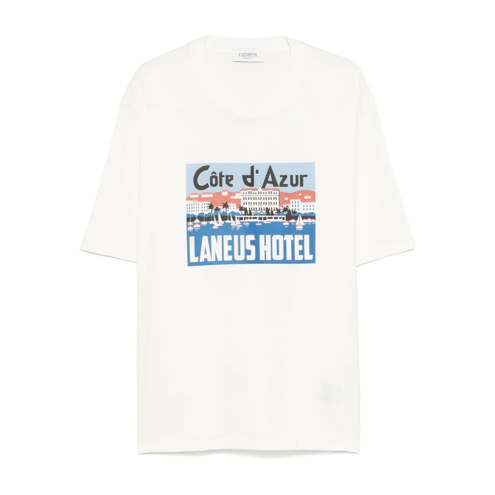 Laneus Witte Crew Neck T-shirts en Polos White Heren