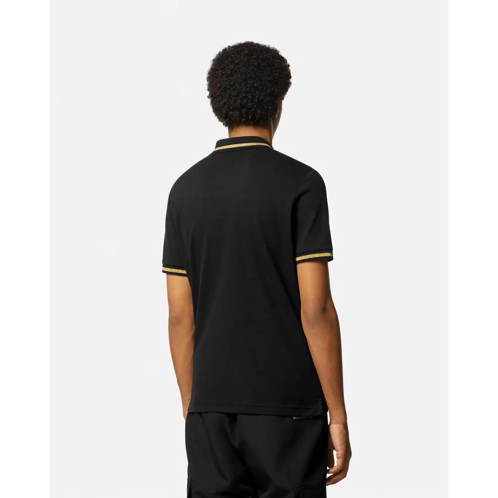Versace Jeans Couture Zwart Goud Geborduurd Poloshirt Black Heren
