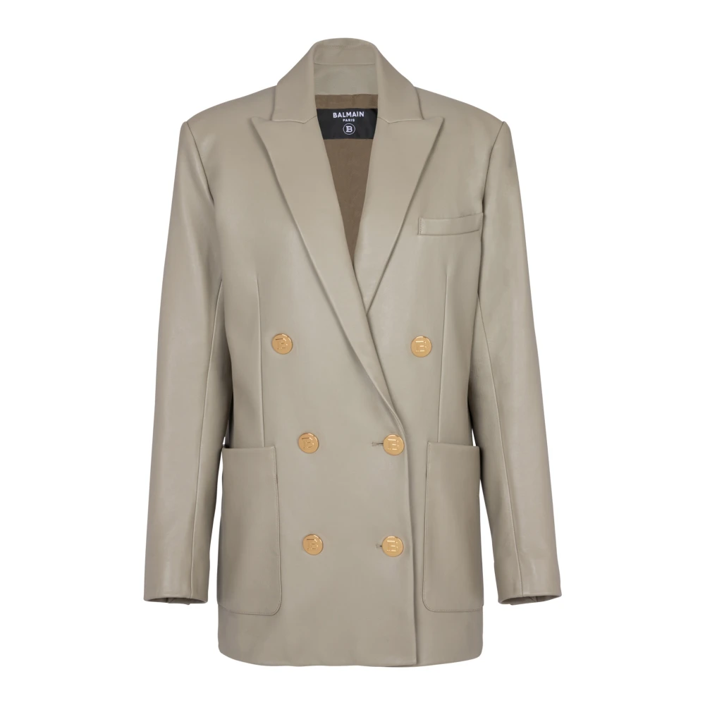 Balmain Leren Blazer Jas Beige Dames