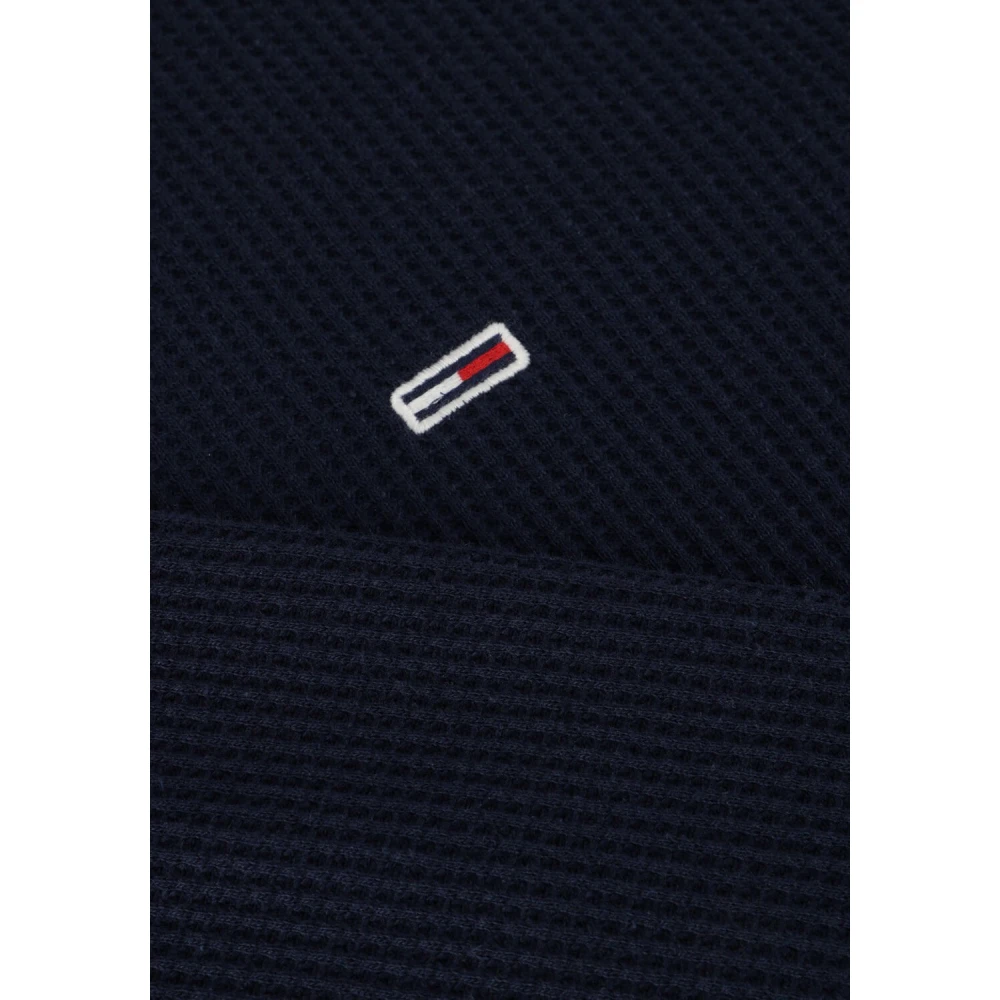 Tommy Jeans Blauwe Wafel L S Tee Trui Blue Heren