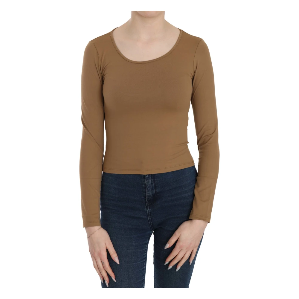 Gianfranco Ferré Elegant Brown Fitted Blouse For Sophisticated Evenings - Female - Long Sleeve T-Shirts - Brown - 2XS - Tops