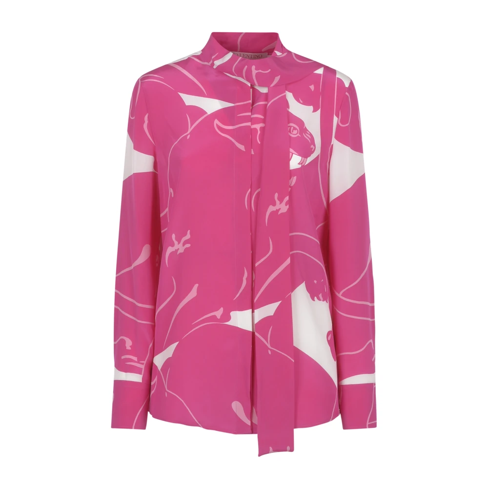 Valentino Zijden blouse met geborduurde ceintuur Pink Dames