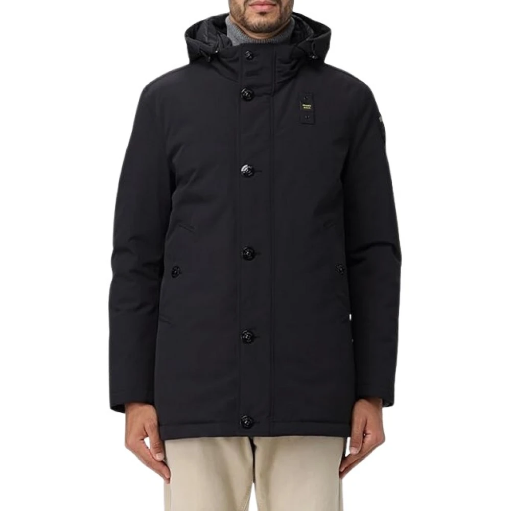 Blauer Stijlvolle Winterjas met Afneembare Capuchon Black Heren