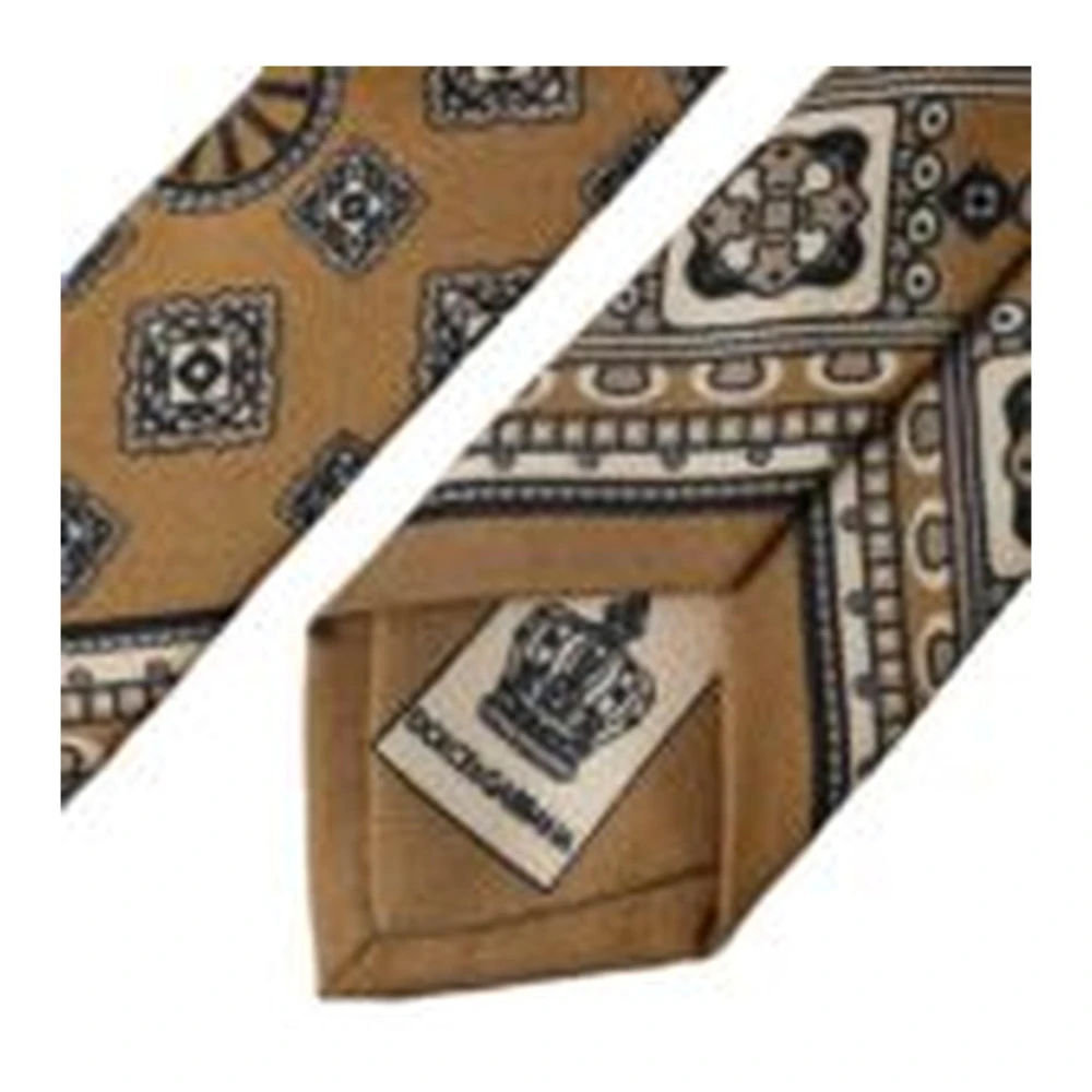 Dolce & Gabbana Gele Zijden Wielprint Stropdas Yellow Heren