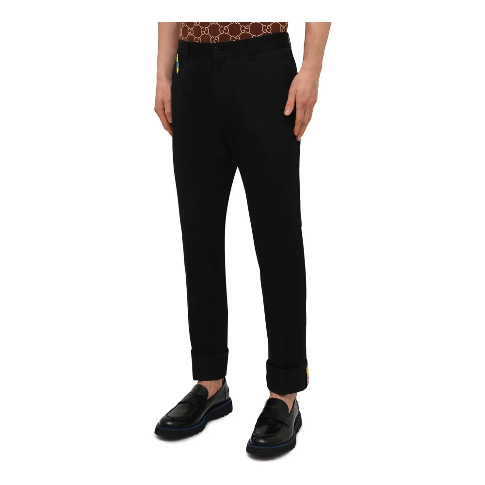 Versace Katoenen Gabardine Broek Label Logo Black Heren