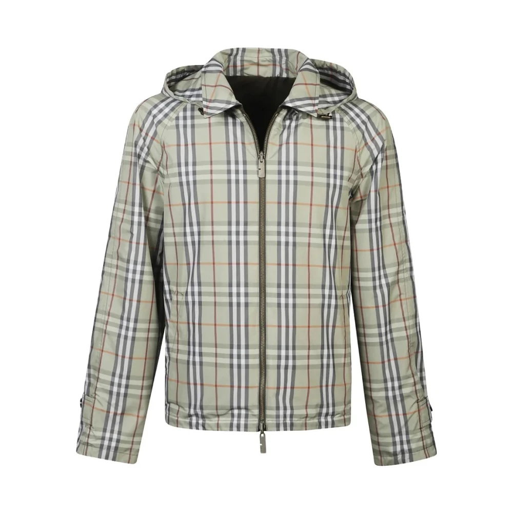 Burberry Mannelijk Groente Jassen Heren, Groen, M, Katoen, Reversible Geruite Katoenen Jas