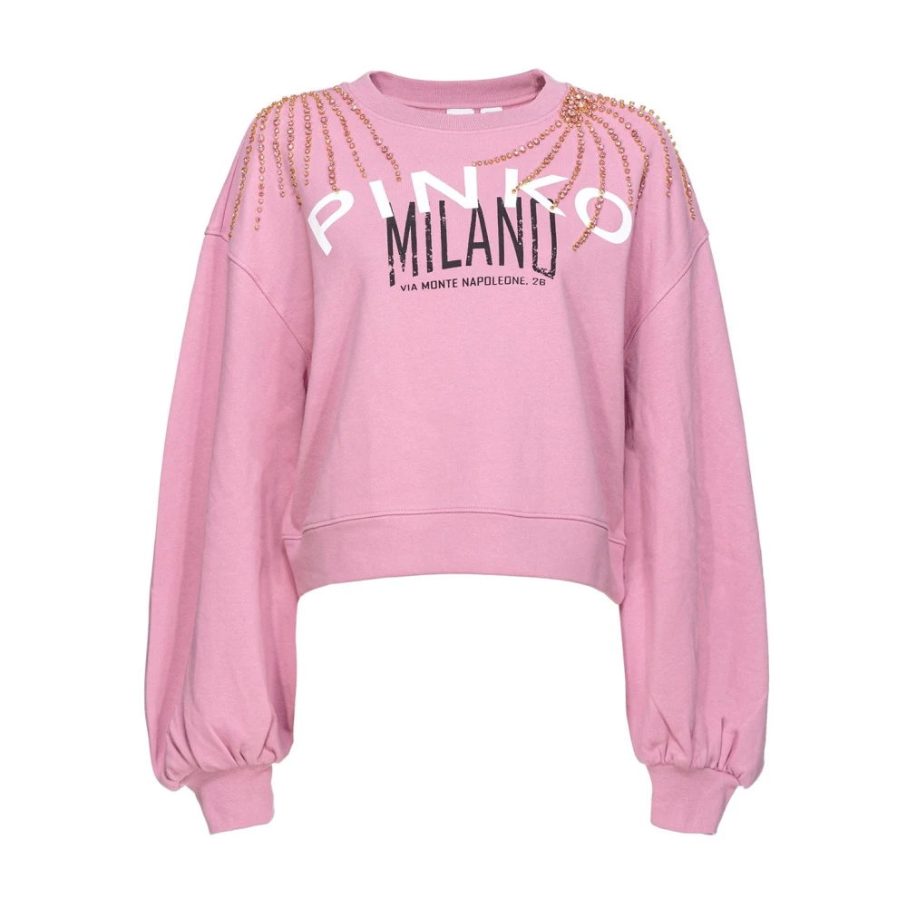 Pinko Glanzend Geborduurd Sweatshirt Ceresole Logo Pink Dames