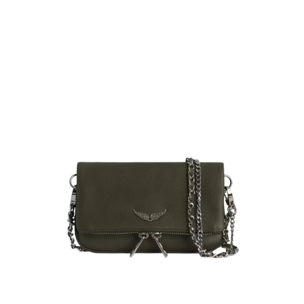 Zadig & Voltaire Khaki leren clutch met strass vleugels Green Dames