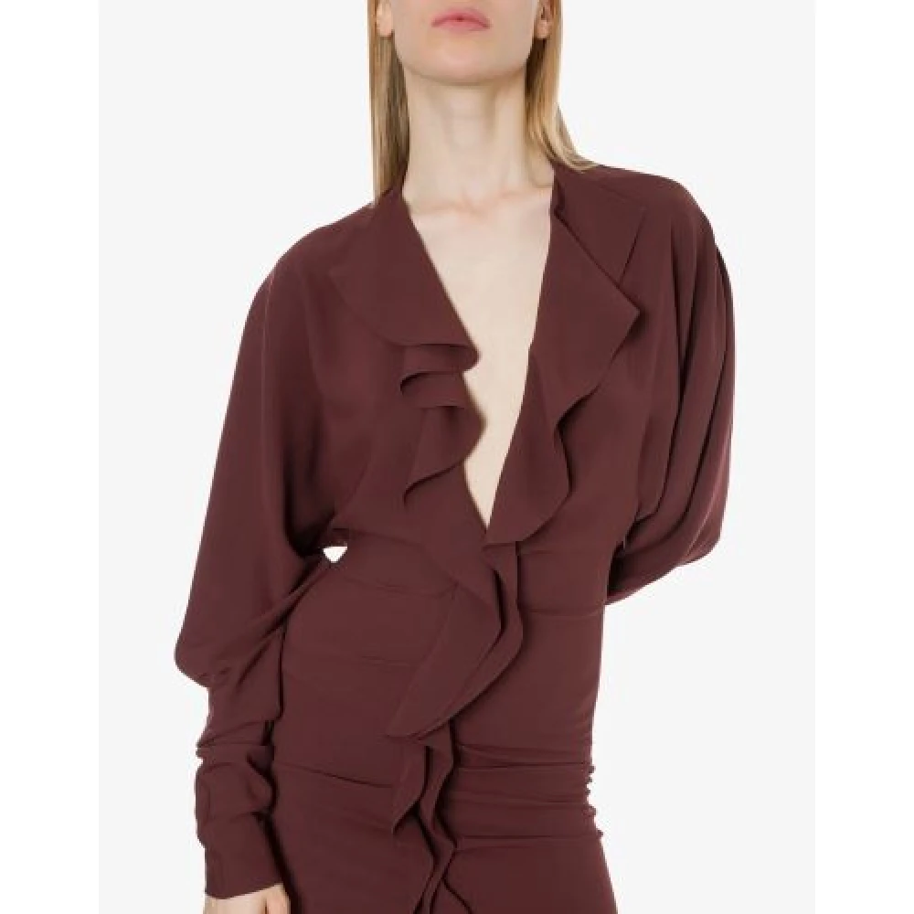 Philosophy di Lorenzo Serafini Korte Crepe Jurk met Ruches Brown Dames