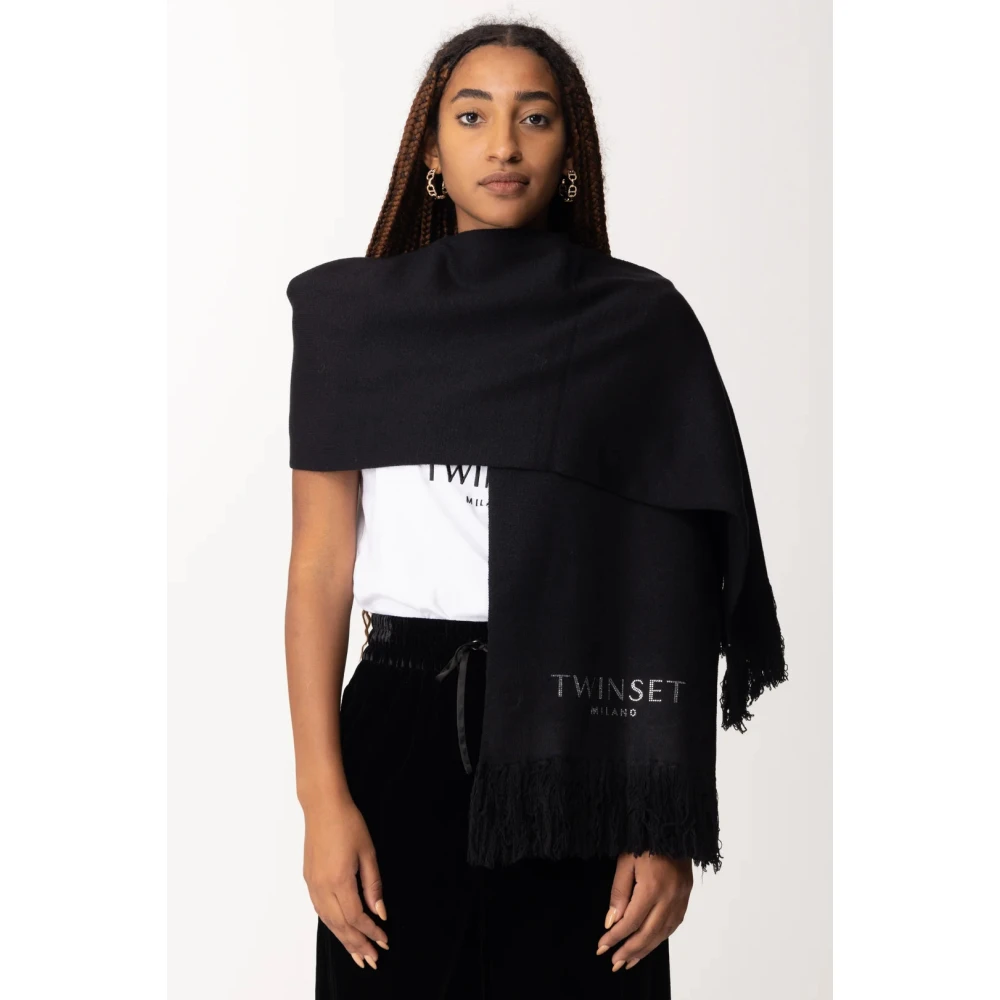 Twinset Logo Verfraaide Sjaal Black Dames