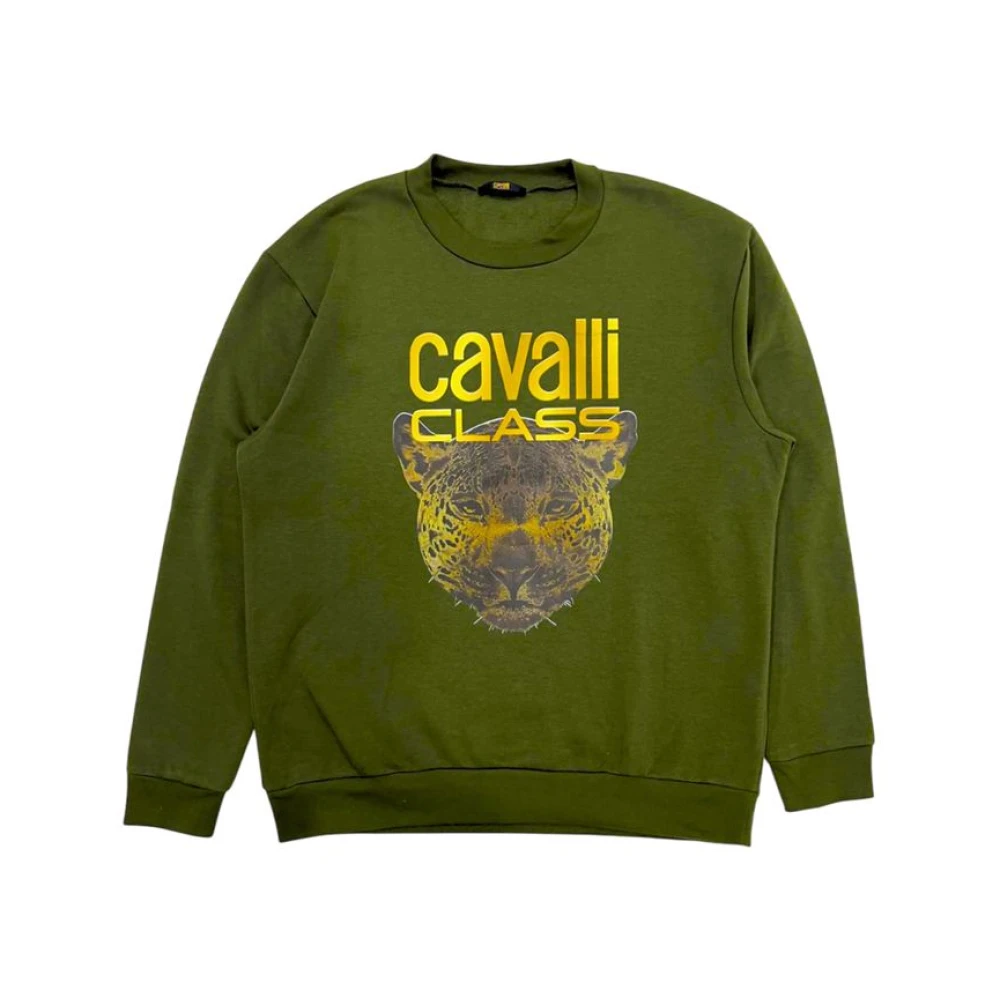 Cavalli Class Groene Fleece Hoodie met Maxi Logo Green Heren