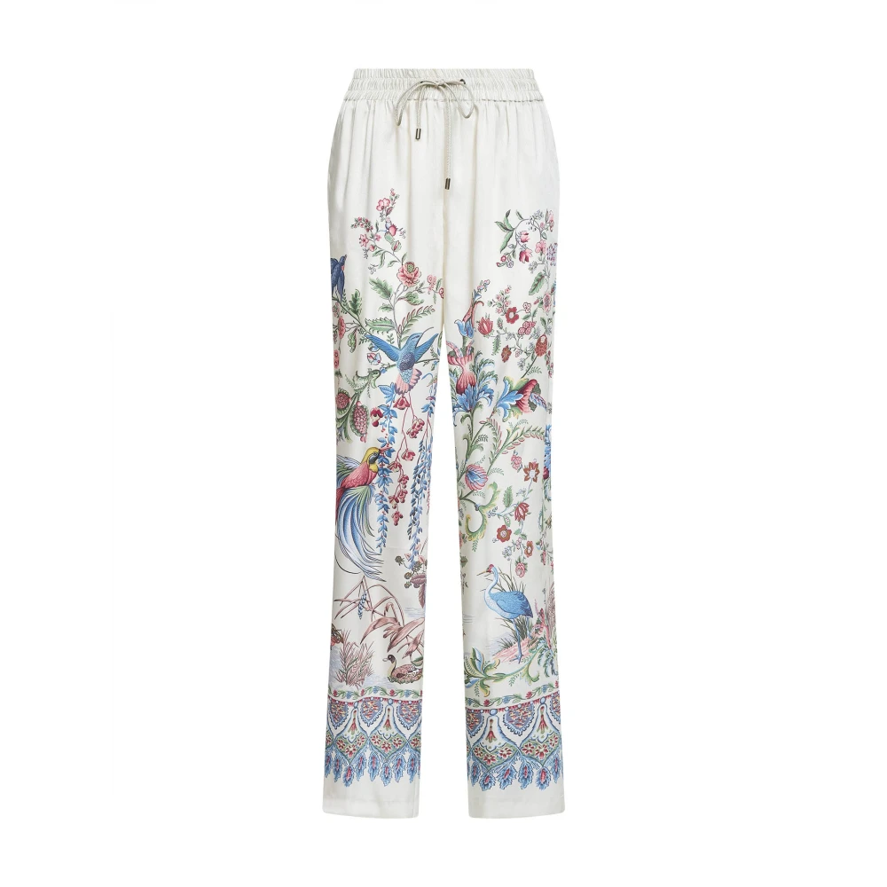 Etro , Wide Trousers, Female, Beige, S, Wide-Leg Trousers With Placed Flora And Fauna Print - Image 3