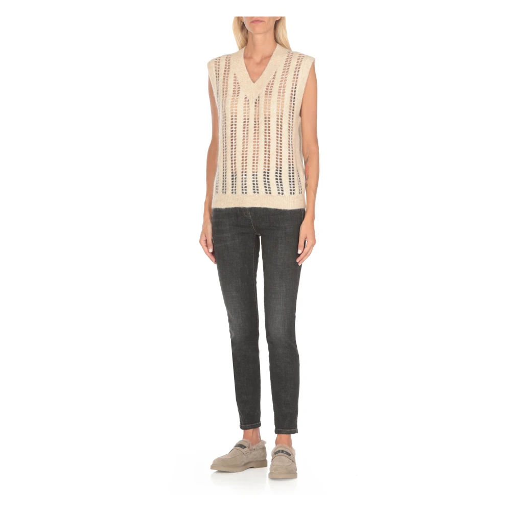 BRUNELLO CUCINELLI Beige Paillet Gebreid Vest Beige Dames