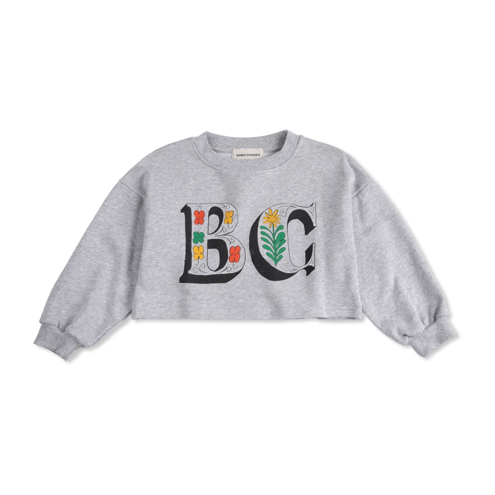 Bobo Choses Girls Grey Spring Letters Mélange Cropped Sweatshirt - Image 2