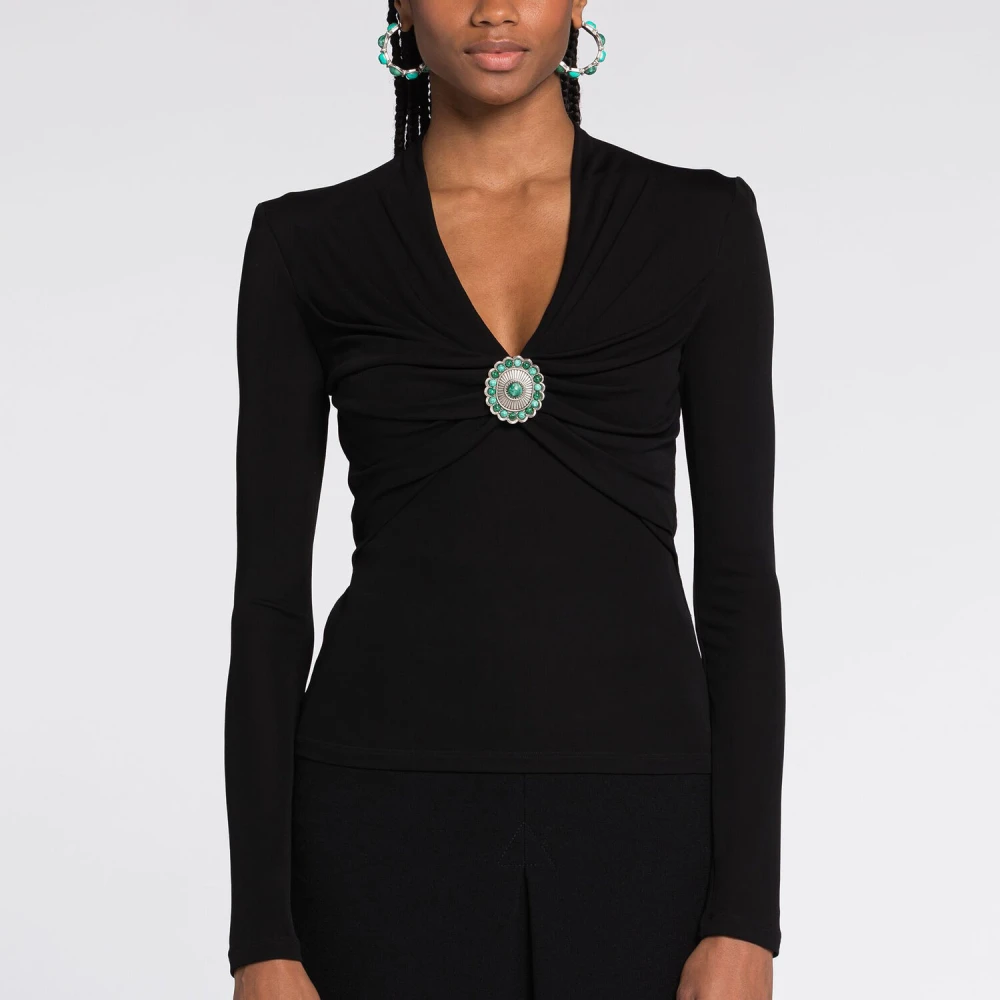Roberto Cavalli V-hals Versierde Top Slim Fit Black Dames