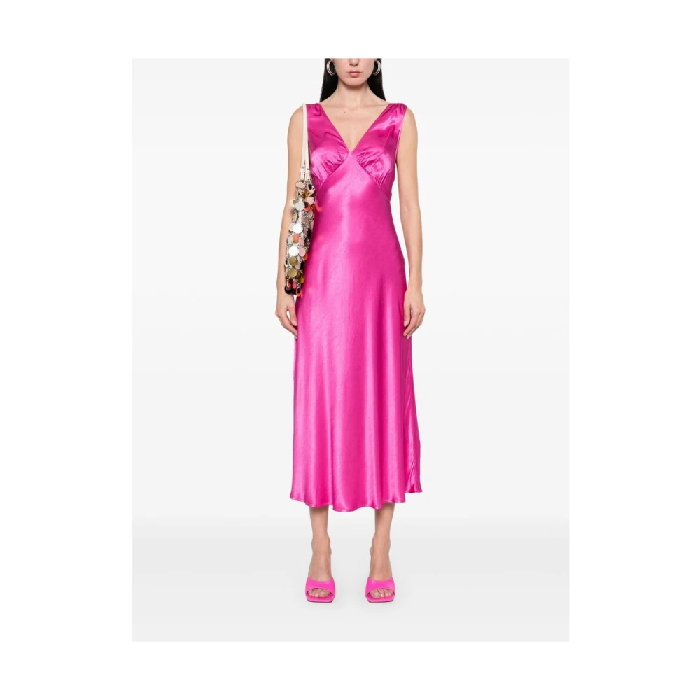 Rixo Fuchsia Pink V-Hals Jurk Pink Dames