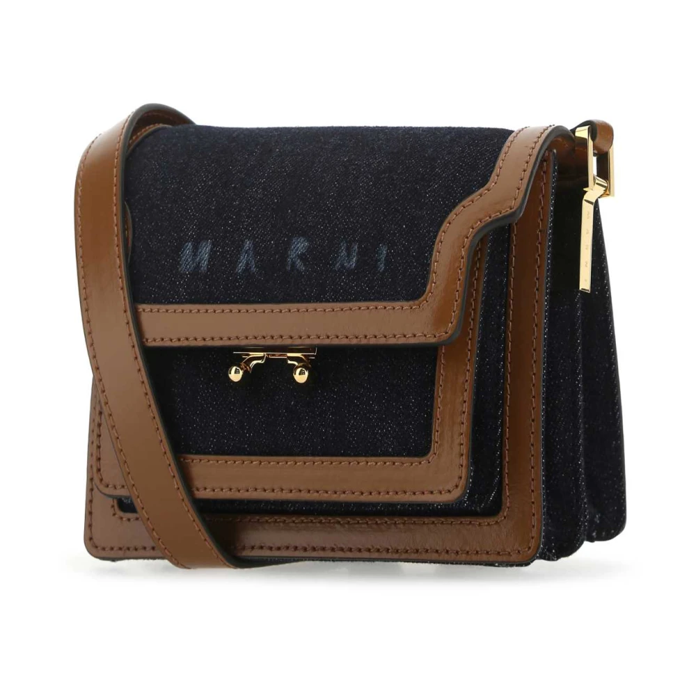 Marni Mini Trunk Crossbody Tas van Leer en Denim Multicolor Dames