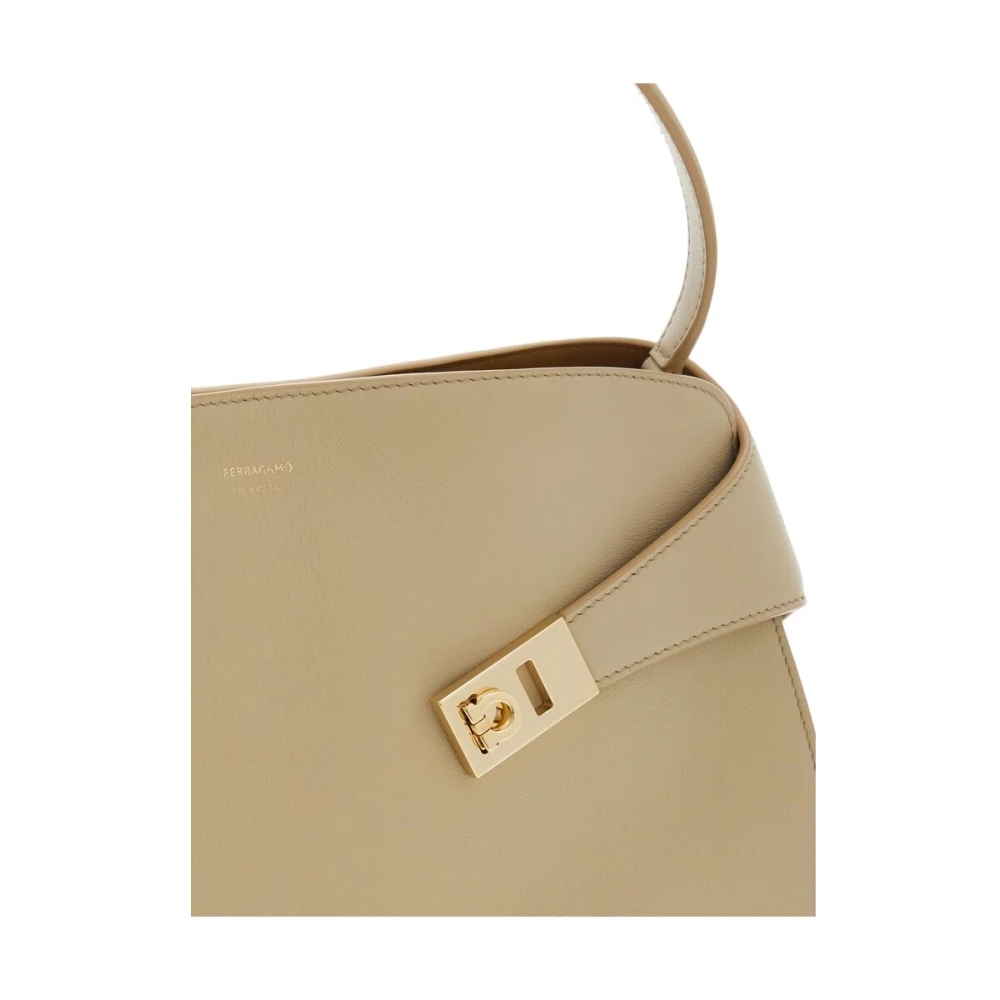 Salvatore Ferragamo Beige Leren Crossbody Tas Gancini Brown Dames
