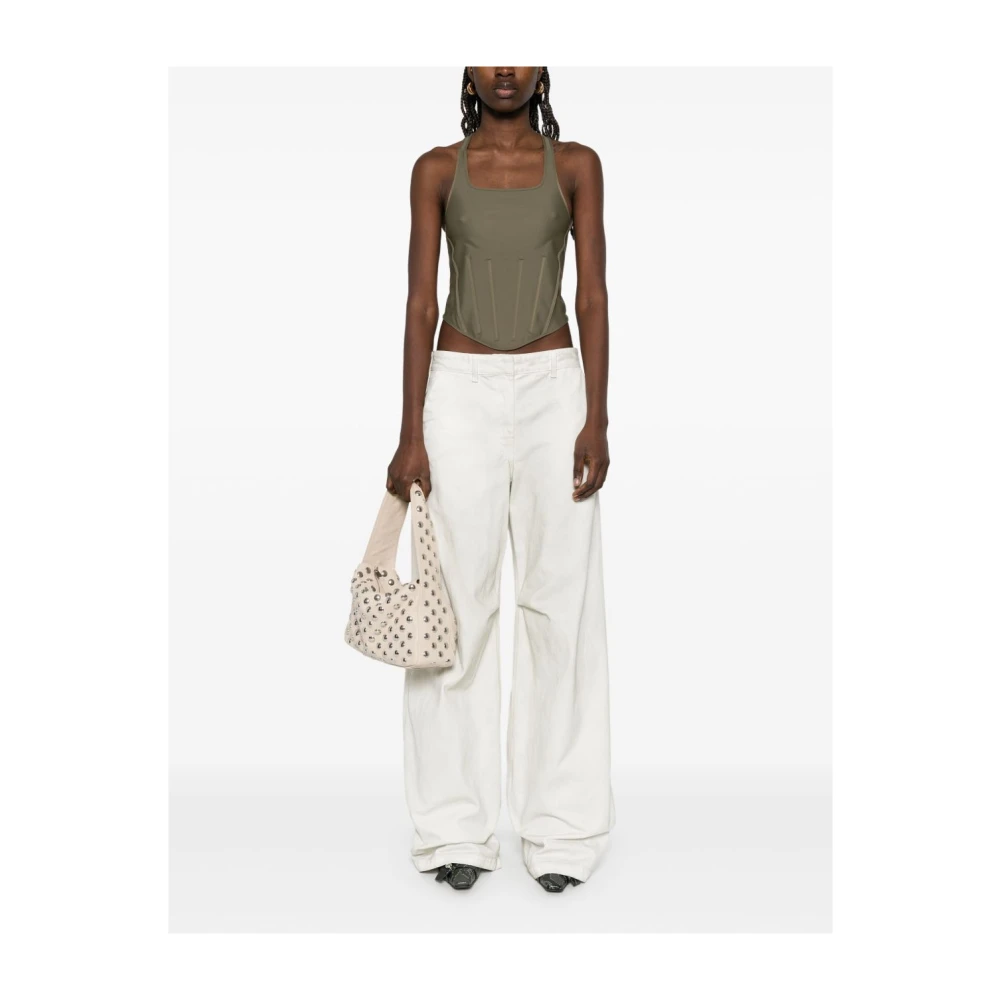 Mugler Khaki Olympische Halslijn Korset Top Green Dames