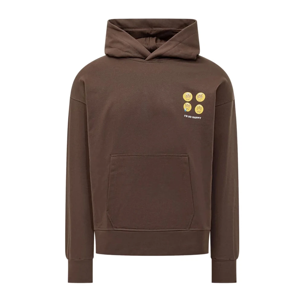 Barrow Brown Hoodies, Male, Xs, Felpa Con Stampa Cappuccio Profili A Coste