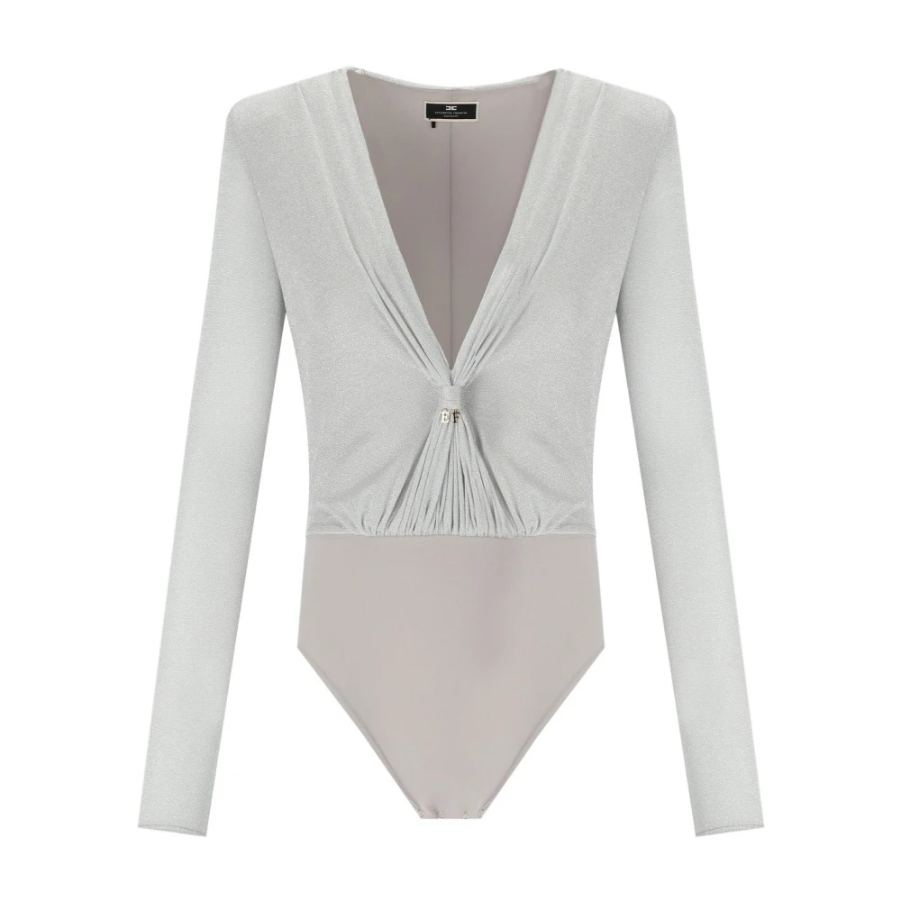 Elisabetta Franchi Zilver Lurex Bodysuit met Knoopdetail Gray Dames