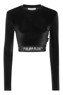 Långärmad Croppad Topp med Vadderade Axelaxlar Kristall