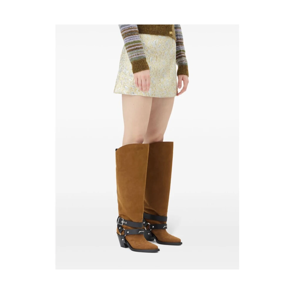 Ganni Metallic Effect A-Lijn Rok Yellow Dames
