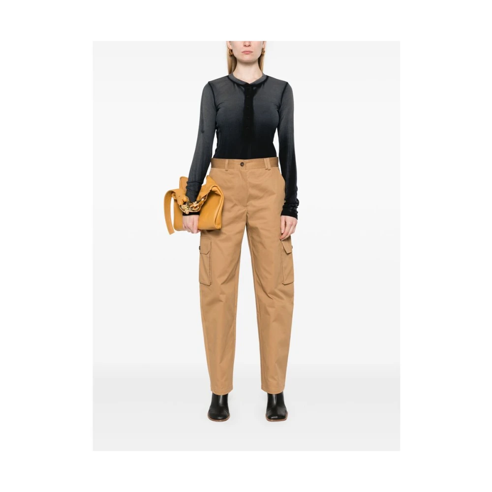 Maison Kitsuné Karamelbruine broek met voorknoop Brown Dames