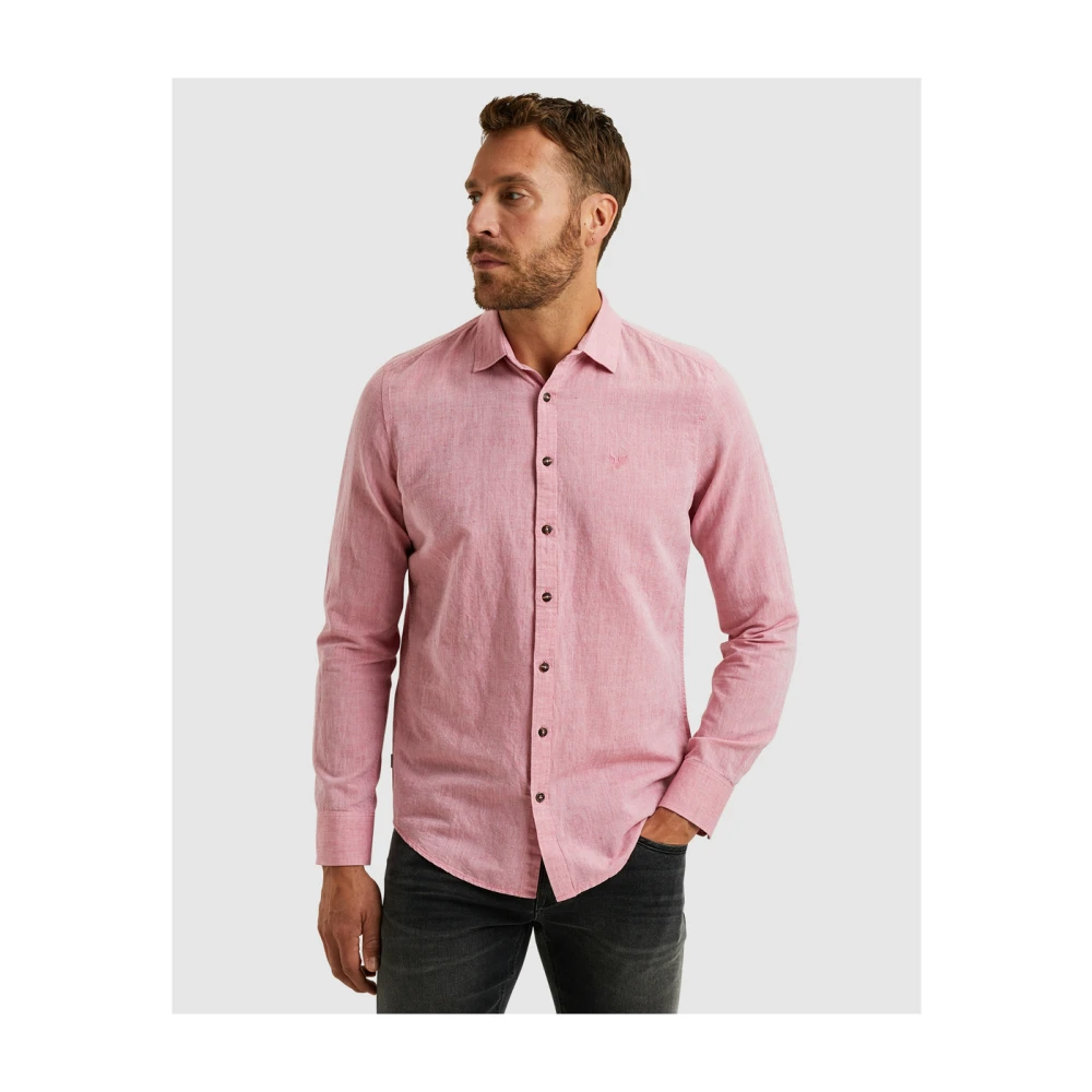 PME Legend Katoen Linnen Lange Mouw Overhemd Pink Heren