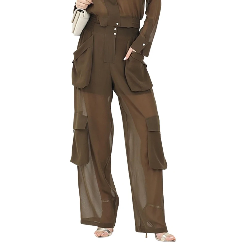 Pinko Georgette Slouchy Oversize Relaxte Broek Green Dames