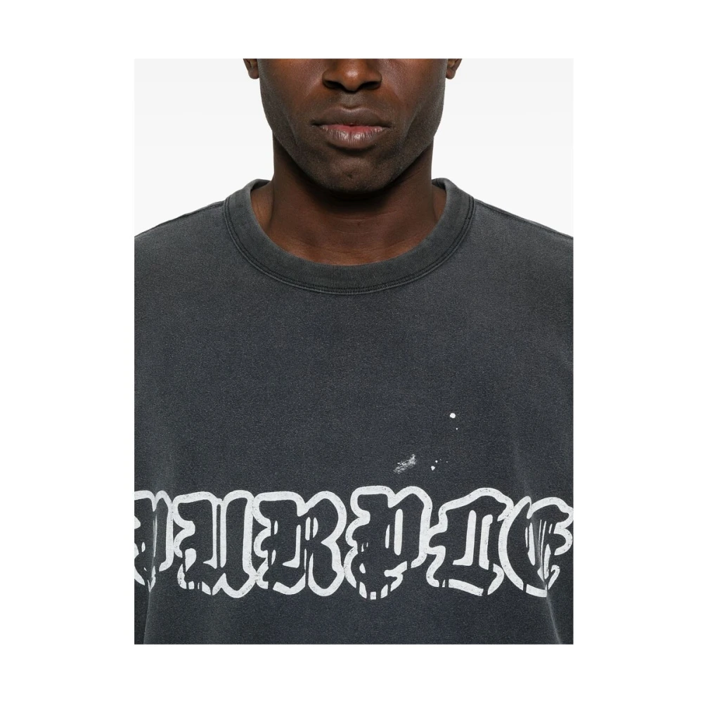 Purple Brand Zwart T-shirt met verfspatten en drop shoulder Black Heren