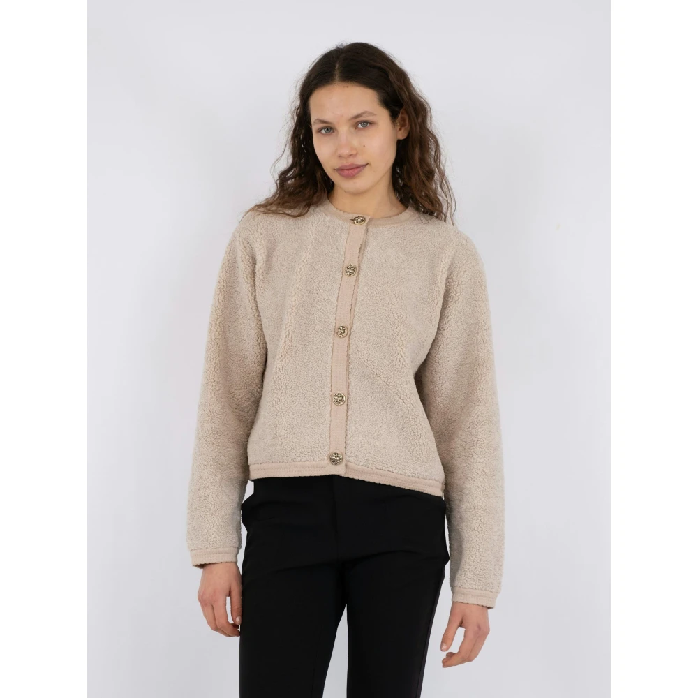 NEO NOIR Fluffy gebreide cardigan met decoratieve knopen Beige Dames