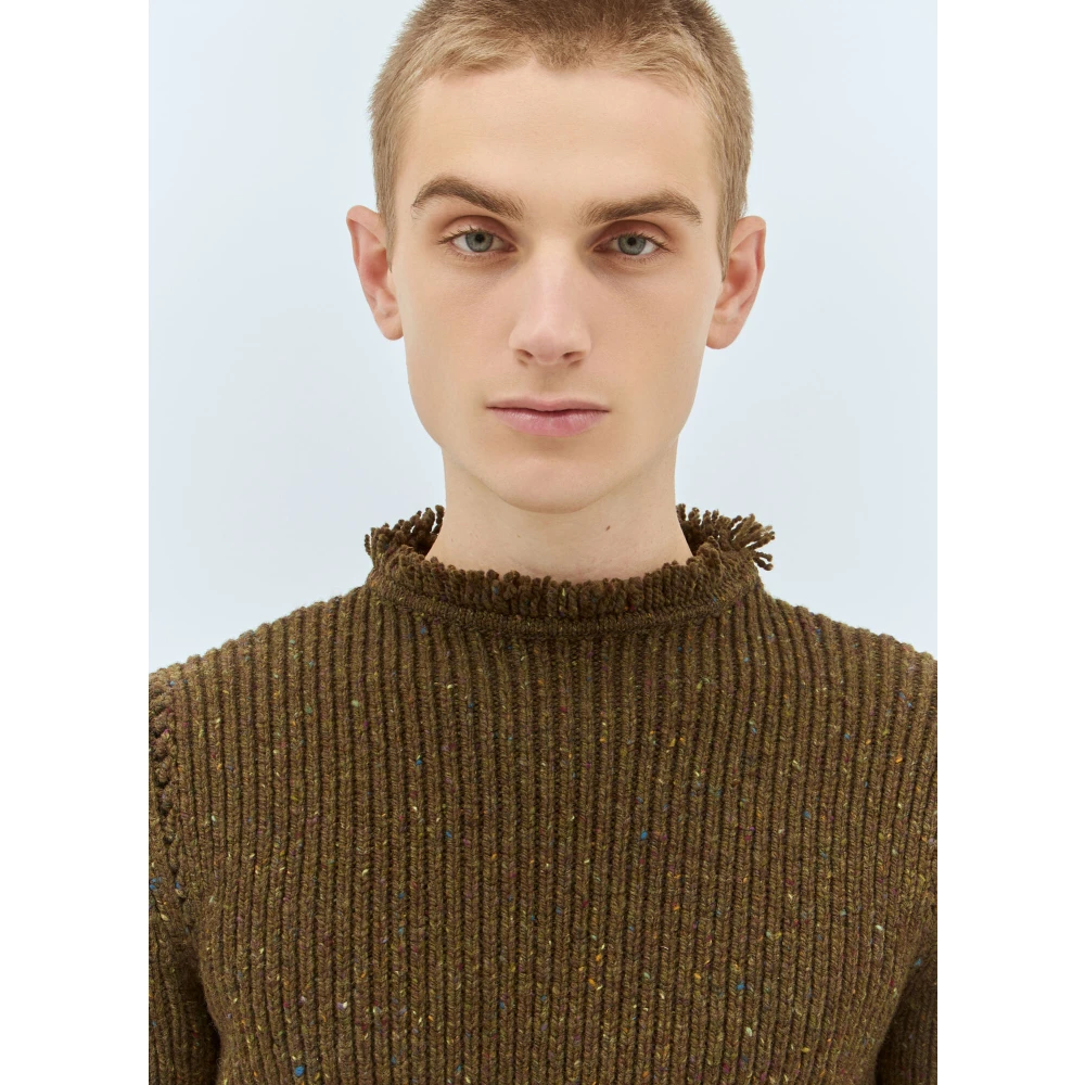Burberry Fringed Wool Sweater Brown Heren