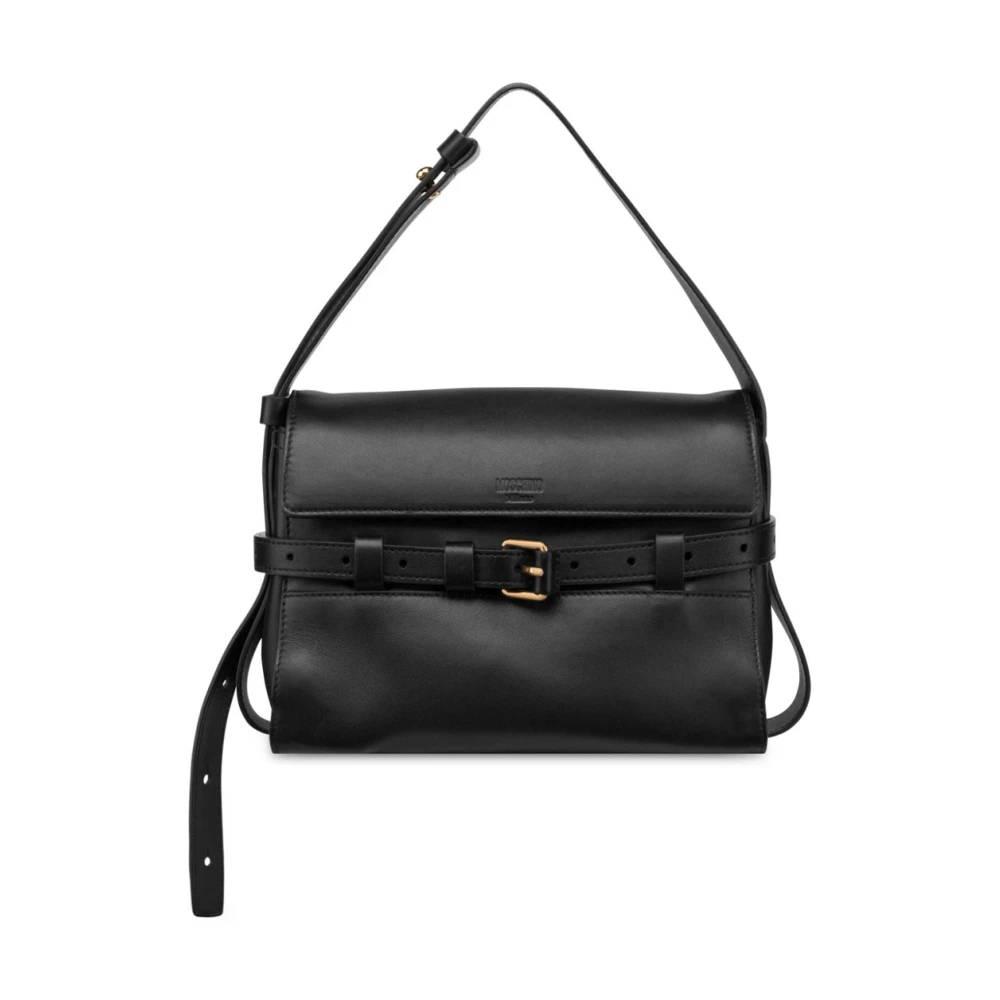 Moschino Zwarte leren schoudertas met decoratieve riem Black Dames