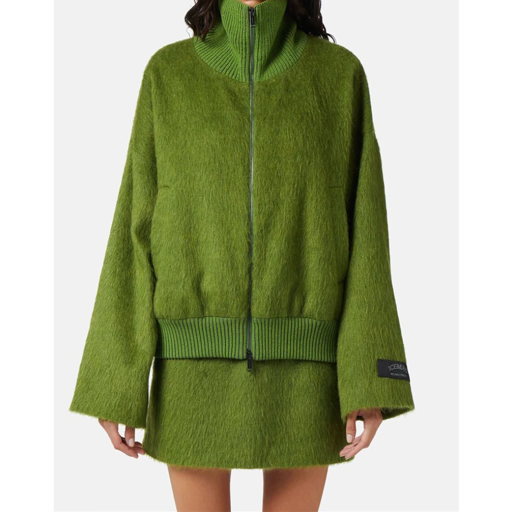 Iceberg Hoge hals jas in fluweelstof Green Dames