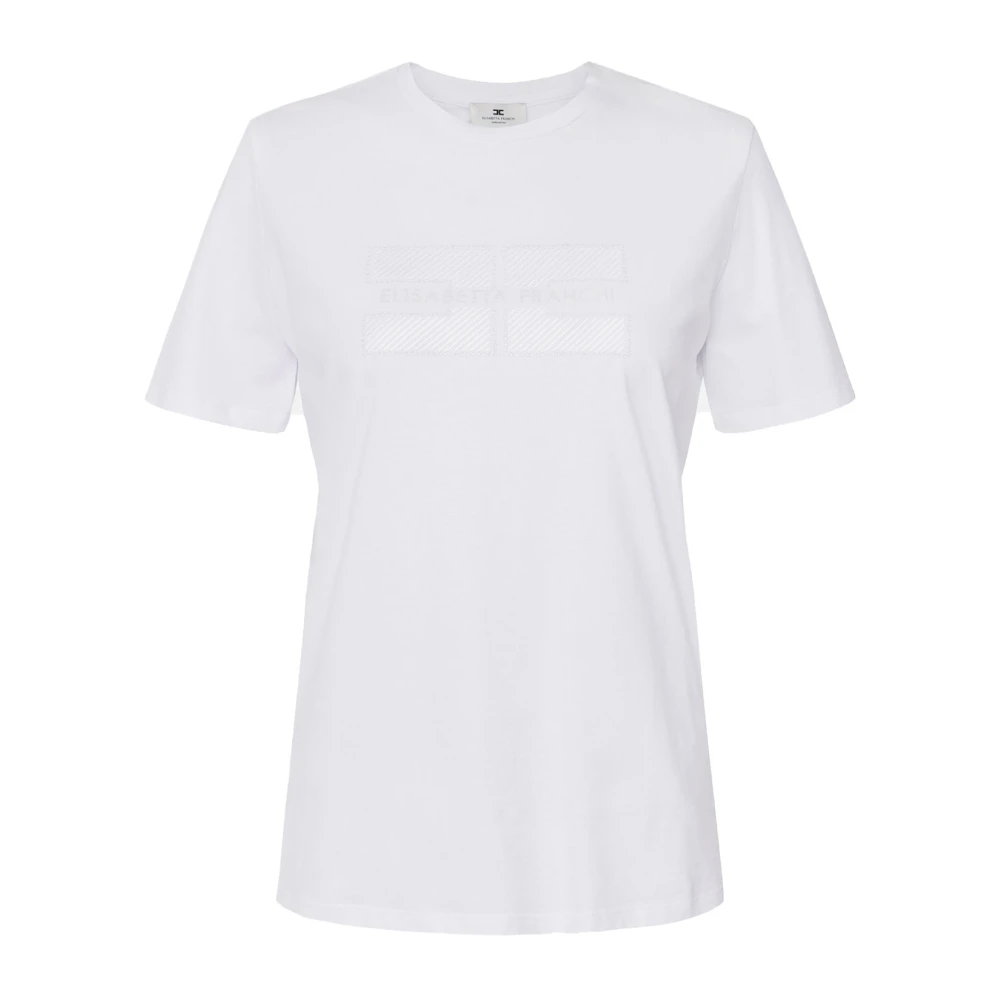 Elisabetta Franchi Katoenen Jersey T-shirt met Logo Borduurwerk White Dames