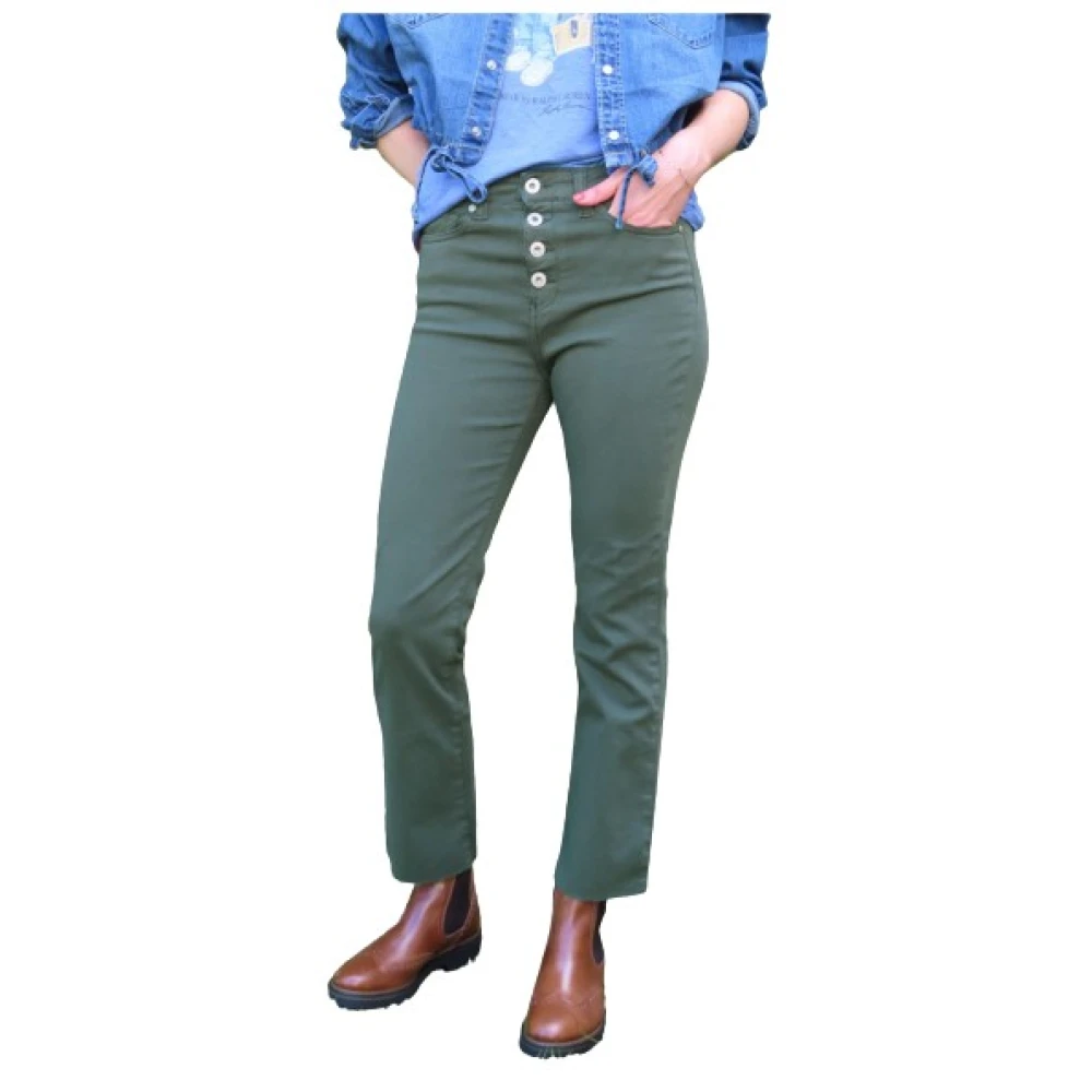 Denim Studio Camille Crop Flare Jeans met rafelige zoom Green Dames