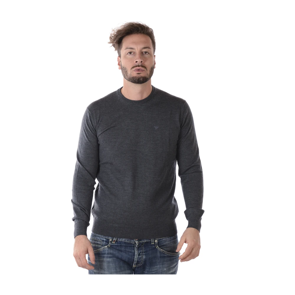 Emporio Armani Mannelijk Grijs Truien & Vesten Heren, 2XL, Wol, Rondgebreide Trui