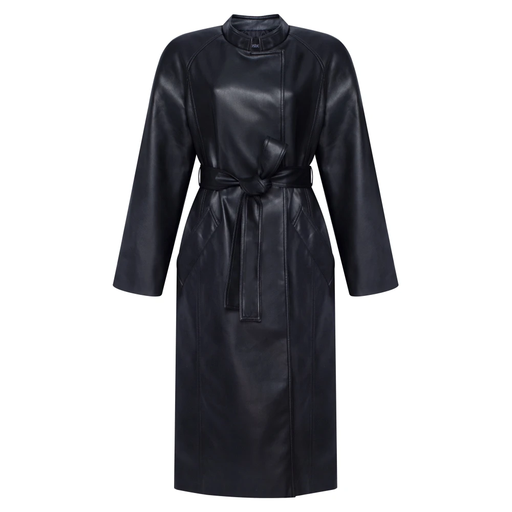Estro Lange imitatieleren jas voor dames in het zwart Black Dames
