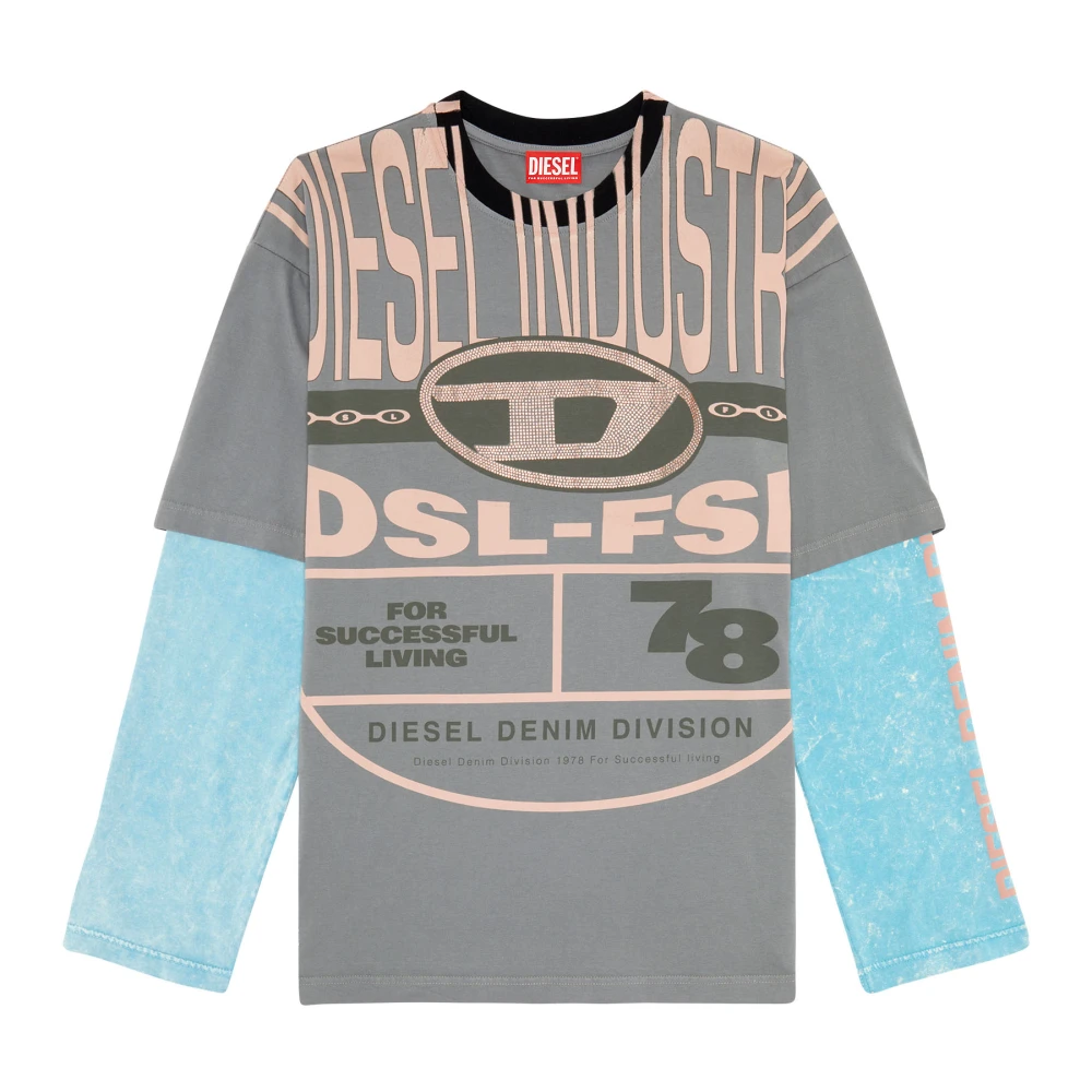 Diesel Layered T-shirt with rhinestone Oval D Gray Dames