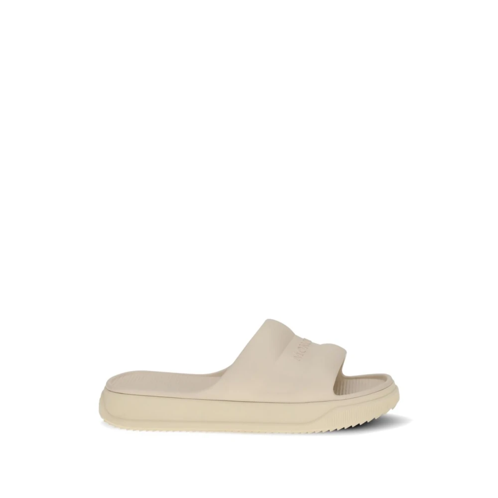 Moncler , Sliders, Male, Beige, 3 Uk, Embossed Logo Open Toe Slip-On