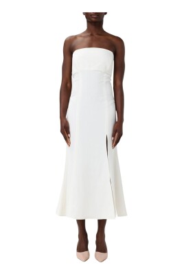 butter-color-strapless-dress-with-side-slits