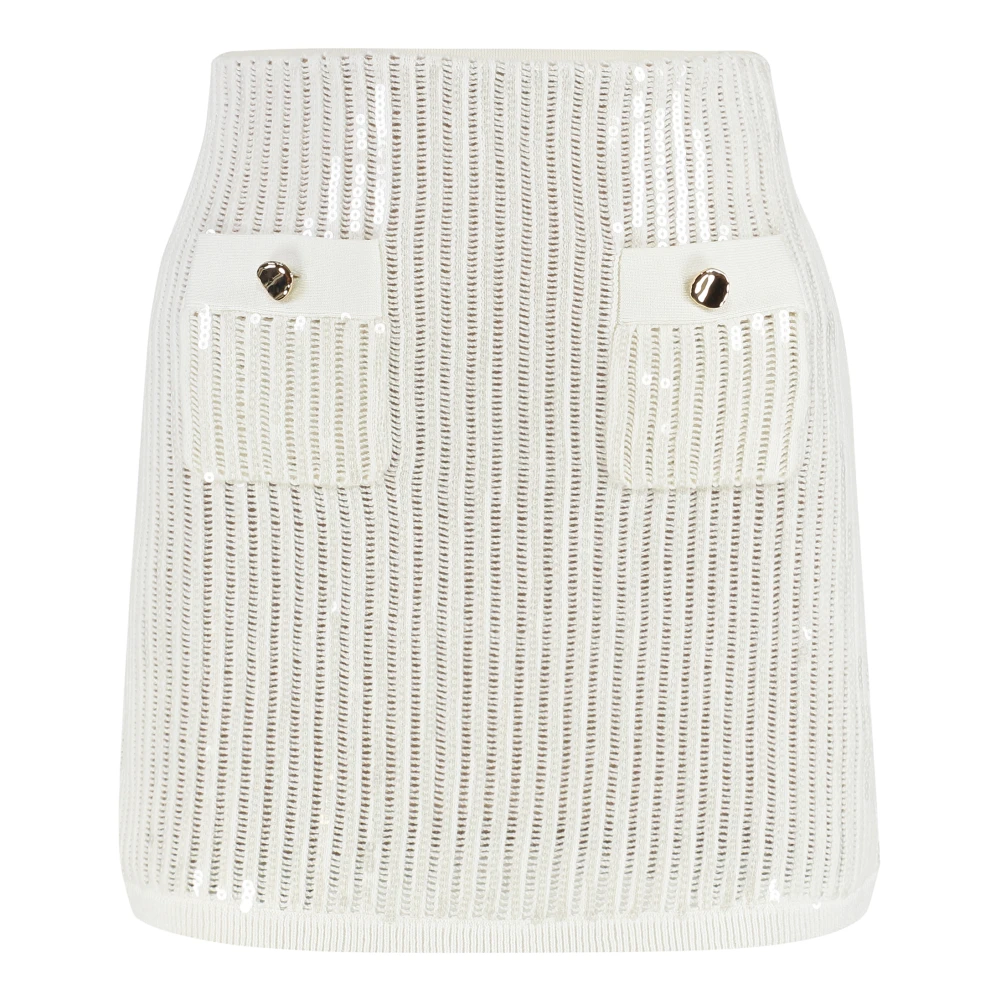 Self Portrait Women's White Short Skirts, S, Sequin Crochet Mini Skirt