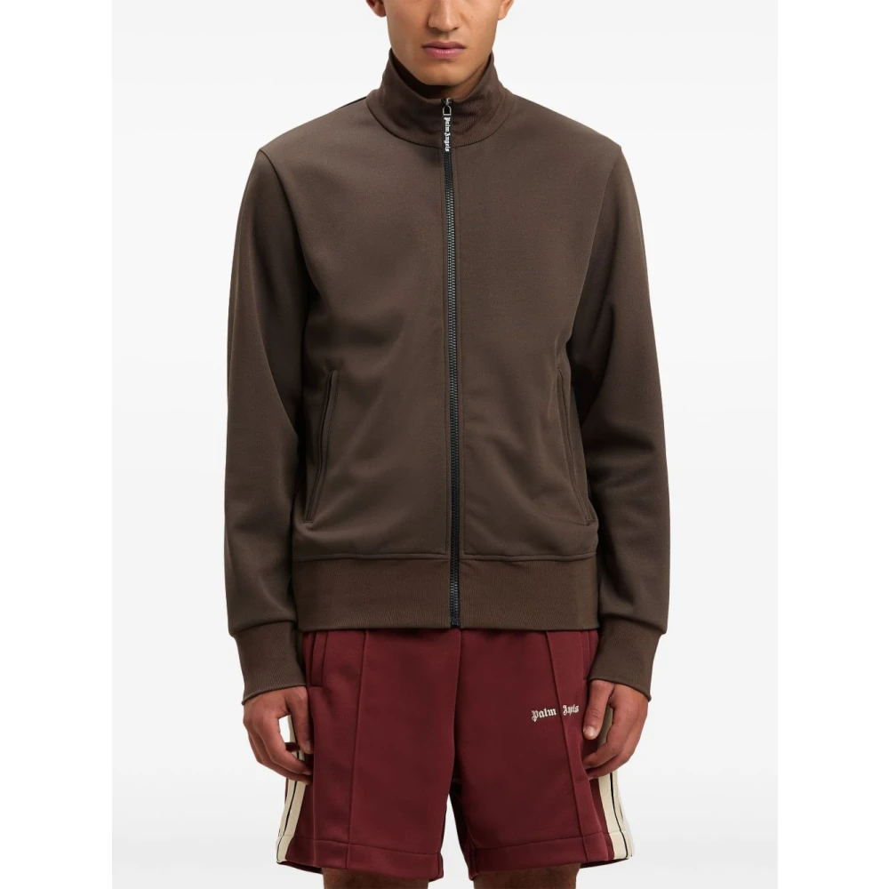 Palm Angels Bruine Logo Print Rits Jas Brown Heren