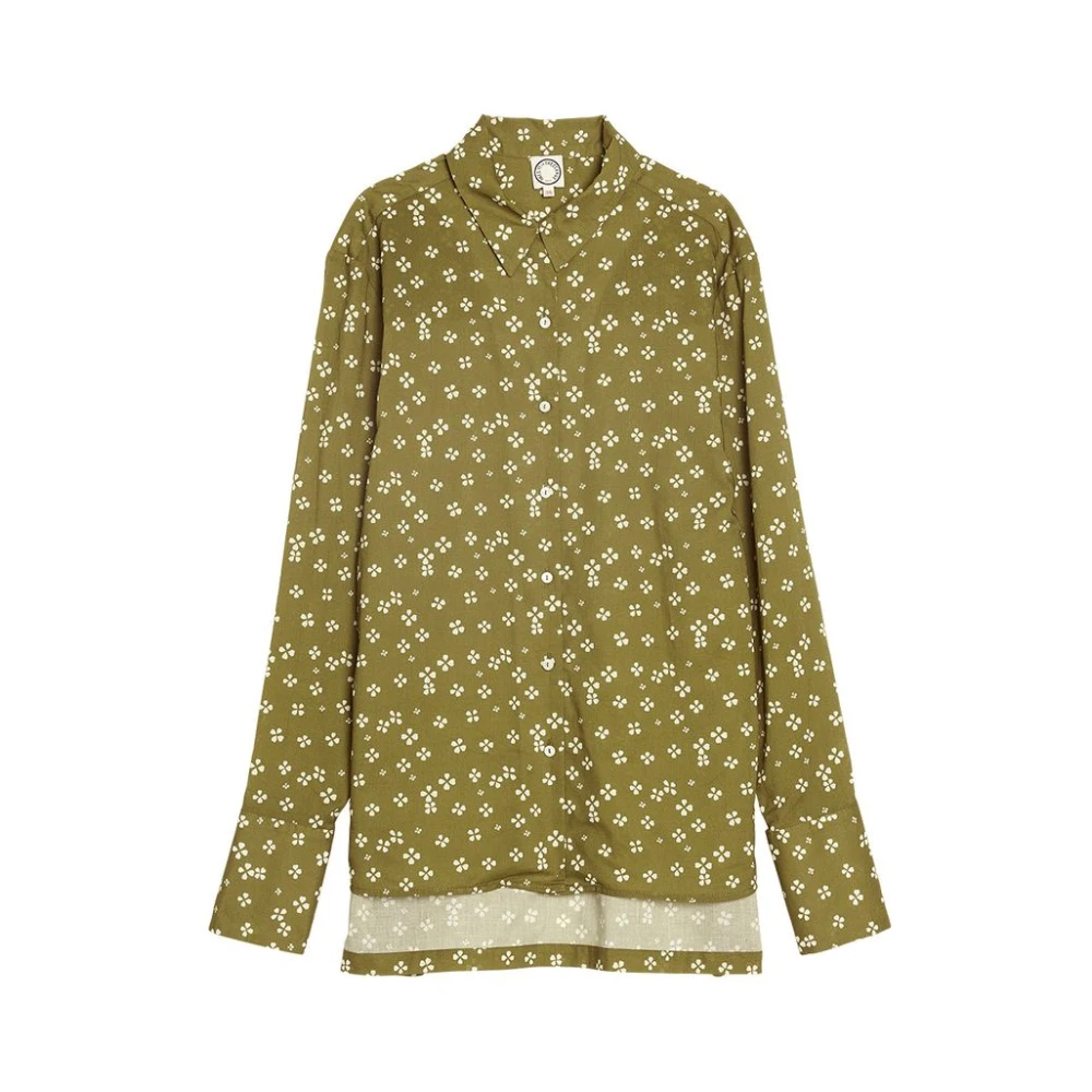 Ines De La Fressange Paris Lucky khaki skjorta med exklusivt tryck Green, Dam