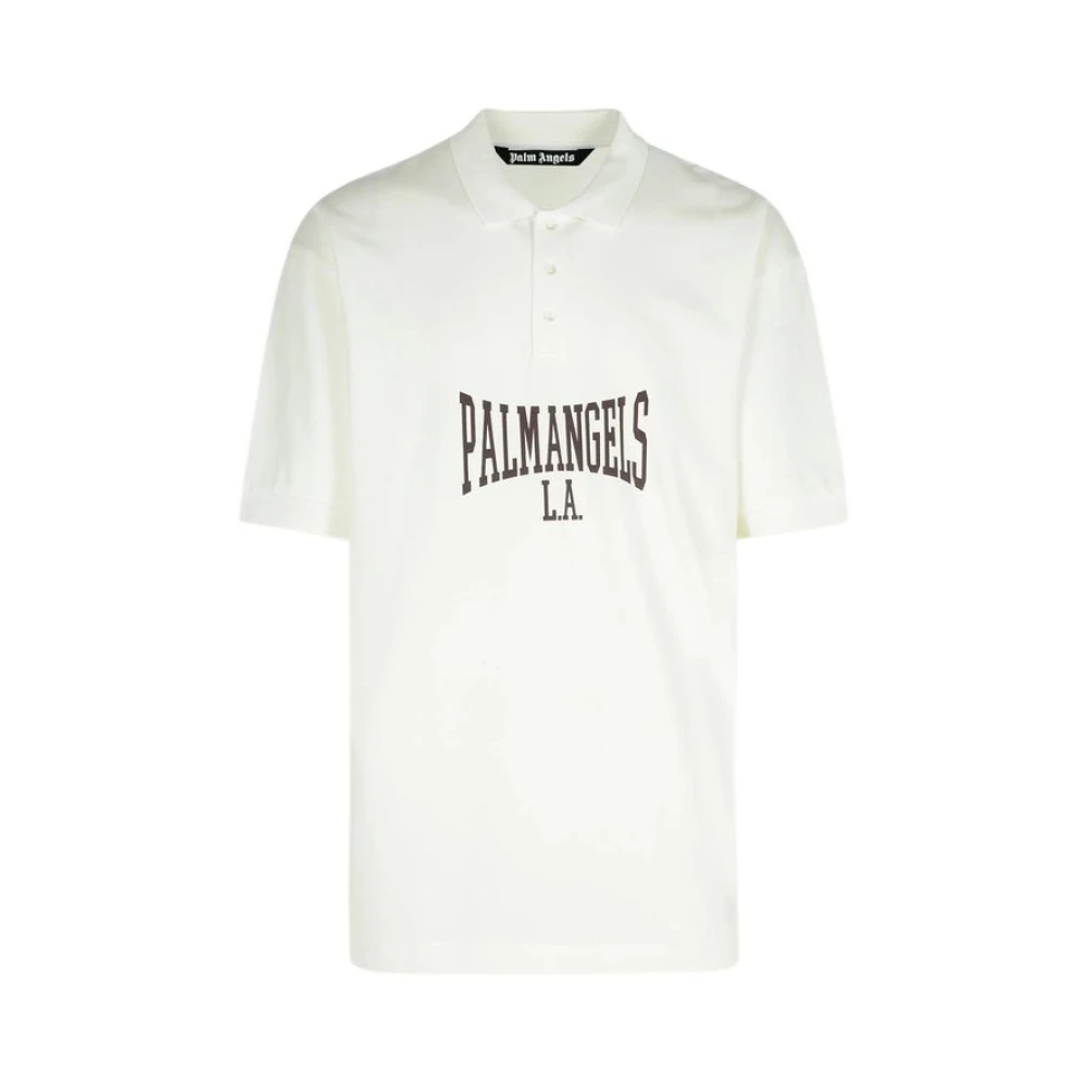 Palm Angels Men's White Polo Shirts, Xl, College Logo Polo